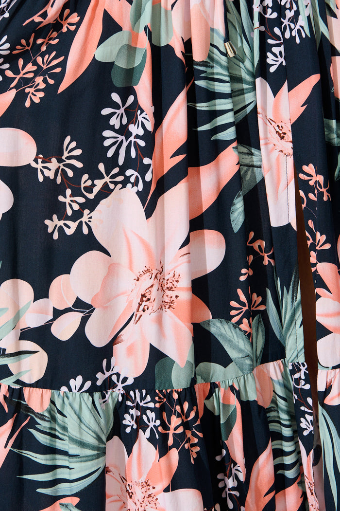Carwen Maxi Dress in Navy with Multi Floral fabric