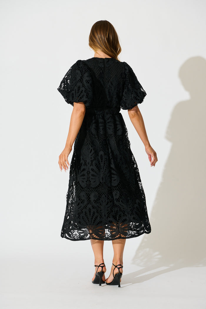 Serene Melody Lace Maxi Dress In Black back