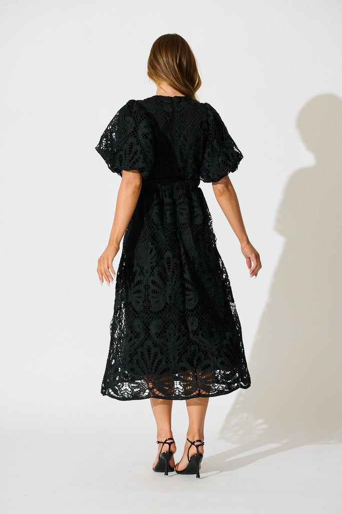 Serene Melody Lace Maxi Dress In Black back
