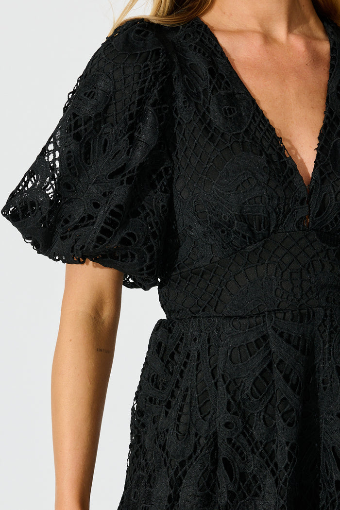 Serene Melody Lace Maxi Dress In Black detail