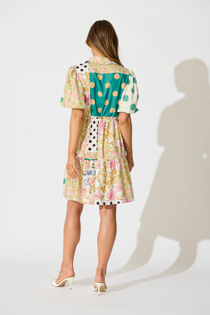 Breeanne Shirt Dress in Multi Green Patchwork Print back