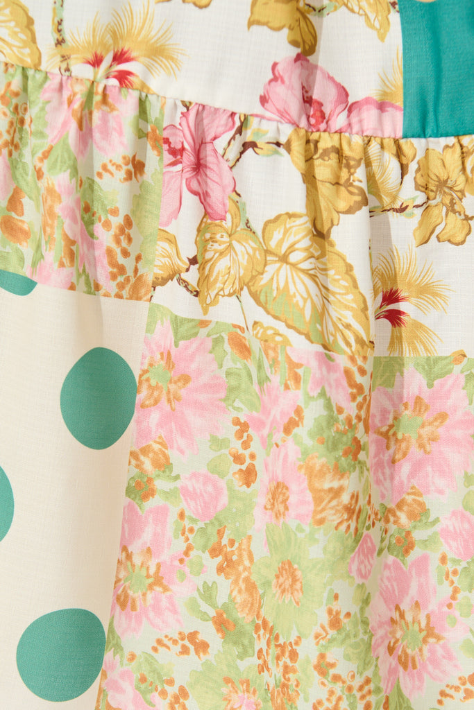 Breeanne Shirt Dress in Multi Green Patchwork Print fabric