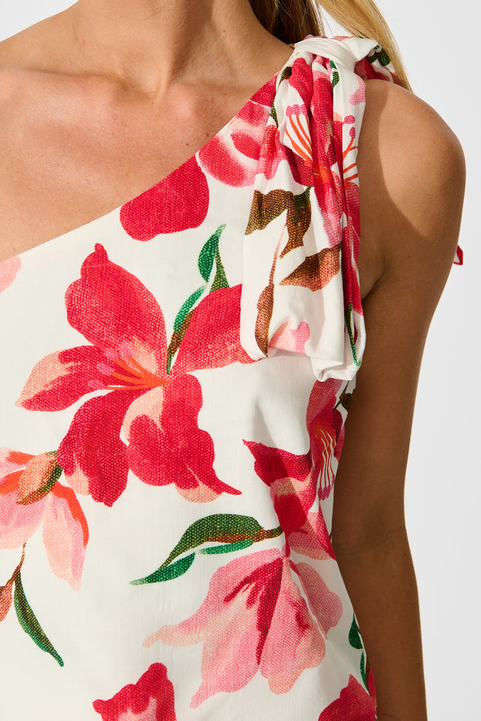 Denzel Top in White and Red Floral detail