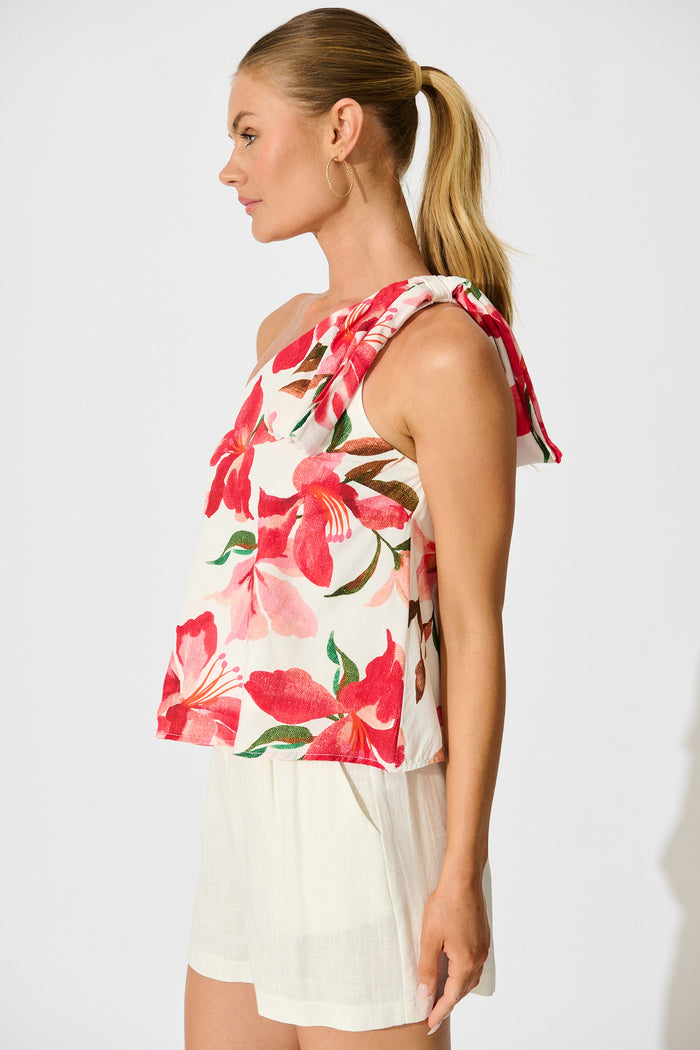 Denzel Top in White and Red Floral side