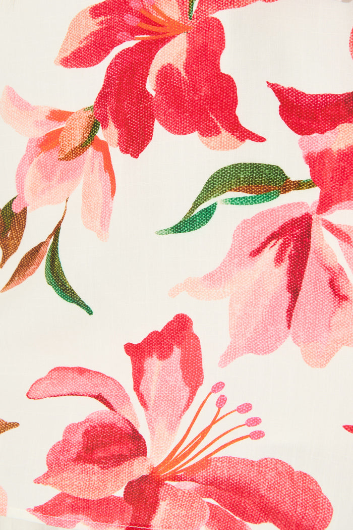 Denzel Top in White and Red Floral fabric