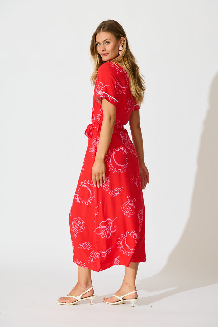 Hope Midi Shirt Dress in Red with Pink Print side