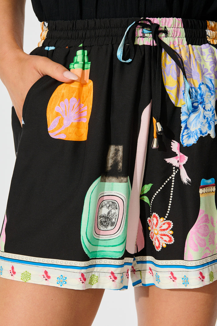 Kamilia Short in Black Multi Print detail