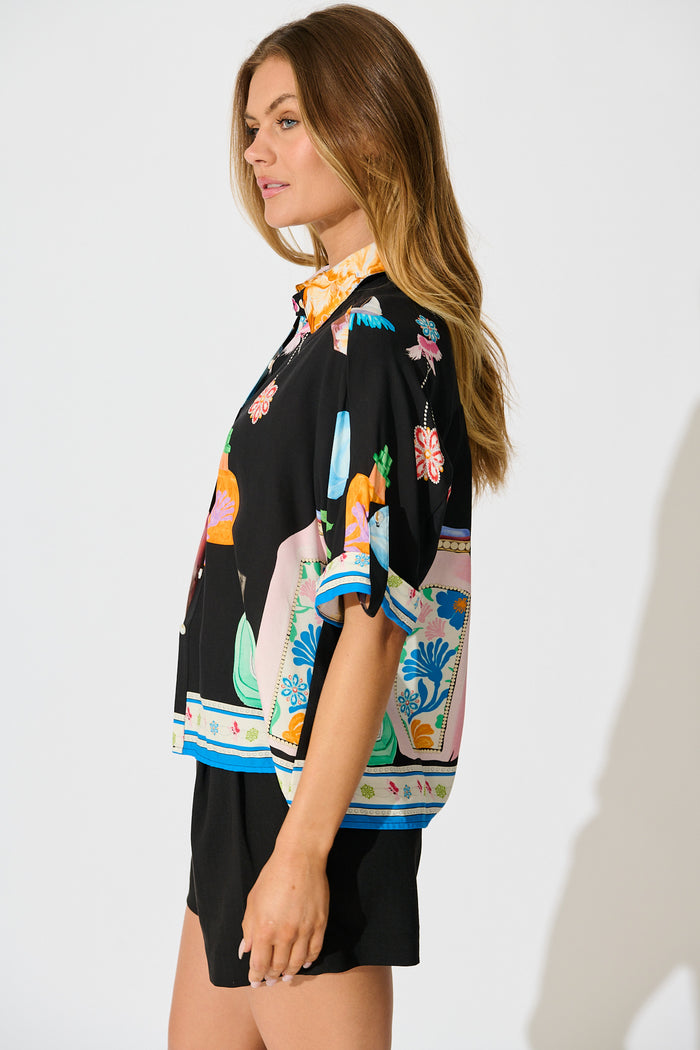 Maleny Shirt in Black Multi Print side