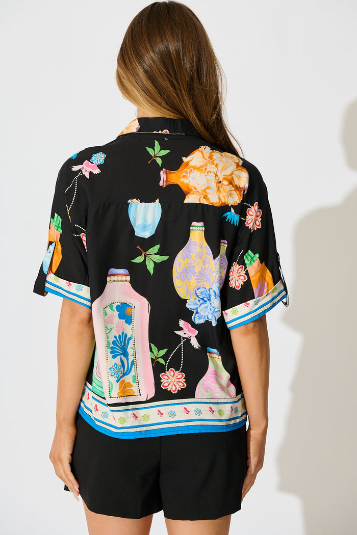 Maleny Shirt in Black Multi Print back