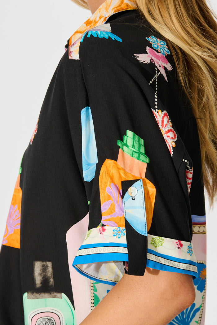 Maleny Shirt in Black Multi Print detail