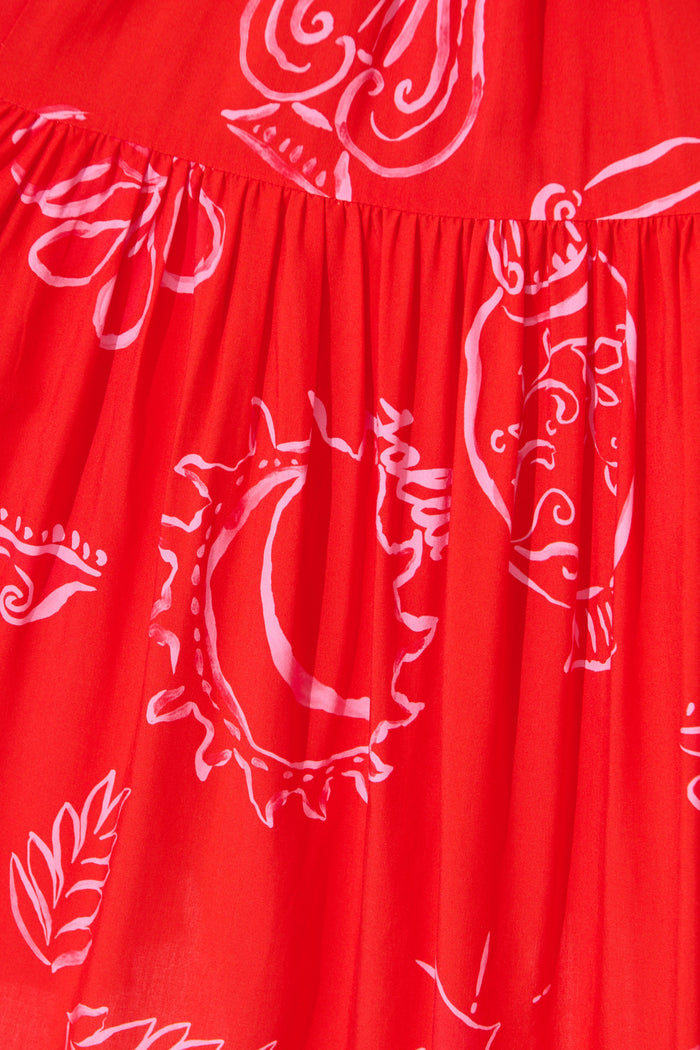 Sana Dress in Red with Pink Print fabric