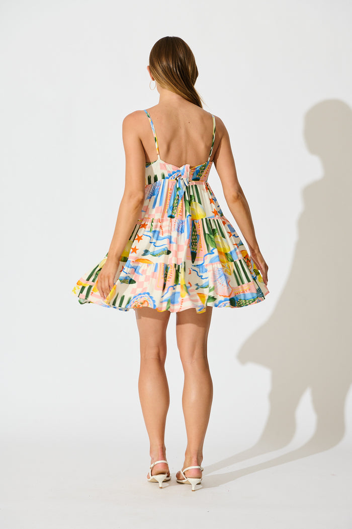 Zia Sundress in Cream with Multi Fruit Print back