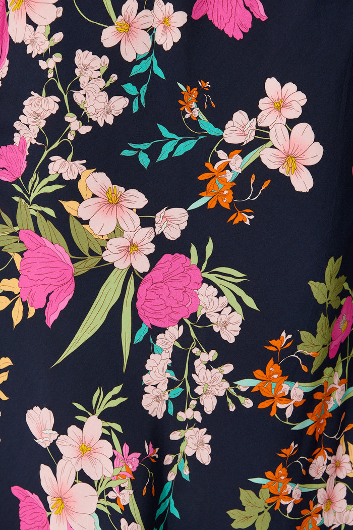 Tisha Maxi Dress in Navy with Pink Floral fabric