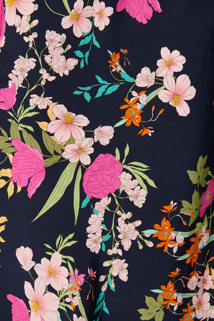 Tisha Maxi Dress in Navy with Pink Floral fabric