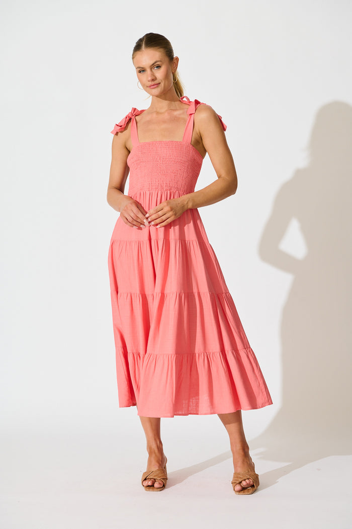 Imali Maxi Sundress in Pink Linen Blend full length