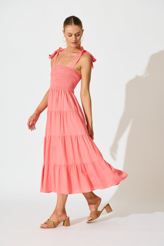 Imali Maxi Sundress in Pink Linen Blend side