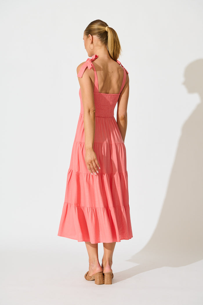 Imali Maxi Sundress in Pink Linen Blend back