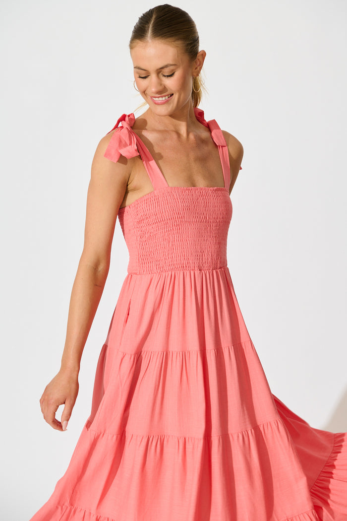 Imali Maxi Sundress in Pink Linen Blend front