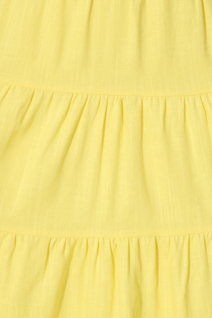 Zia Sundress in Lemon Yellow Linen Blend fabric