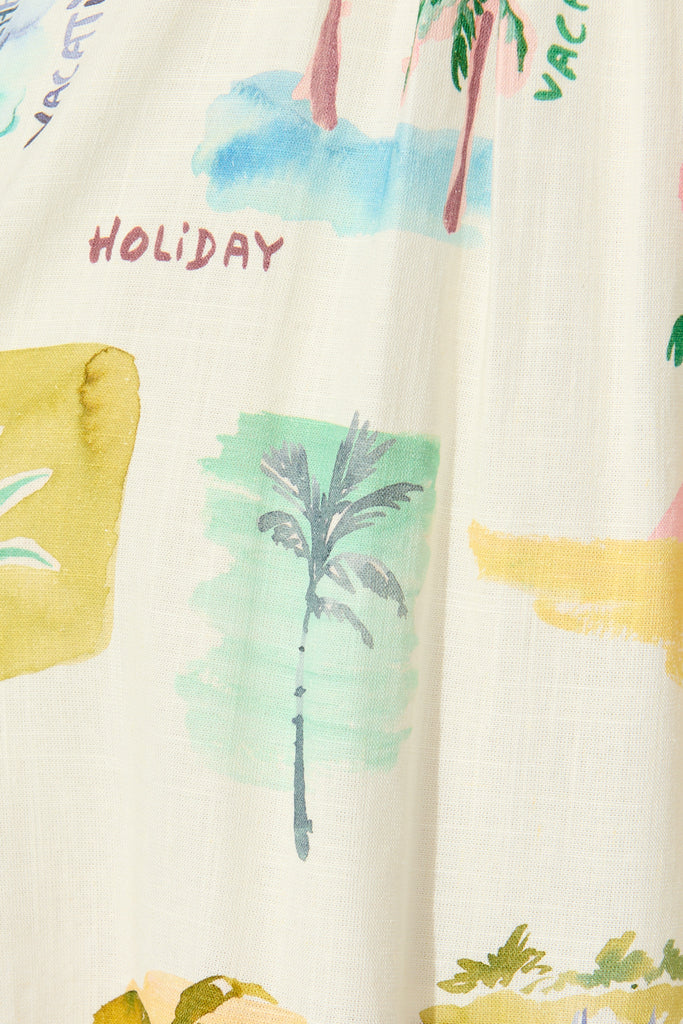 Wella Playsuit in Cream with Multi Summer Linen Blend fabric