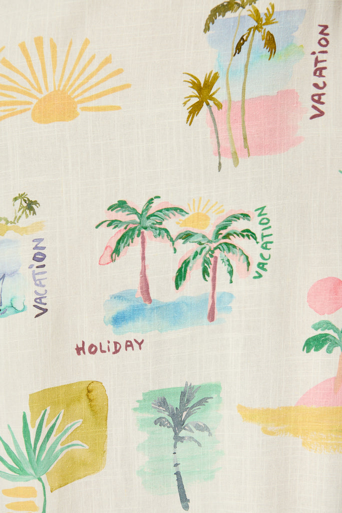 Cate Maxi Sundress in Cream with Multi Summer Linen Blend fabric