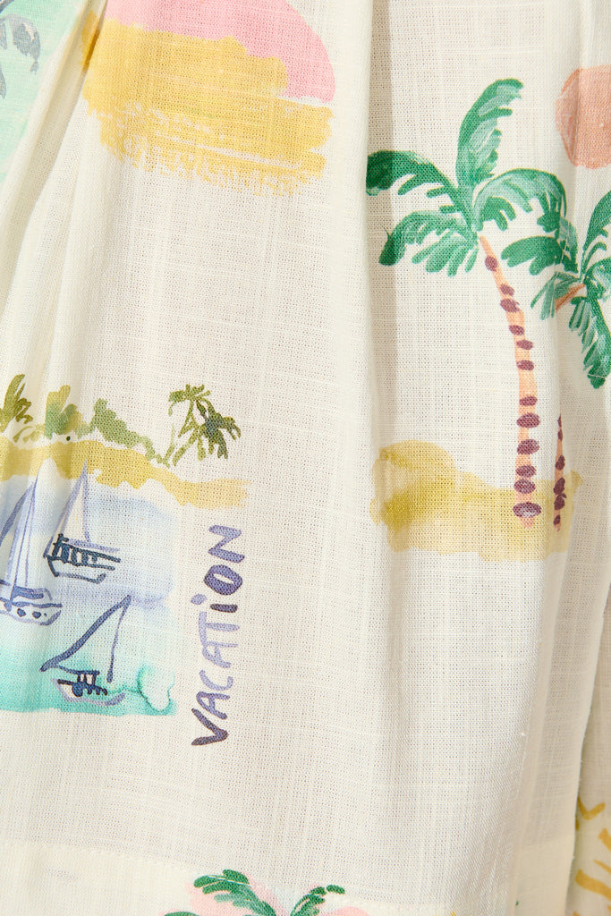 Tatem Short in Cream with Multi Summer Linen Blend fabric