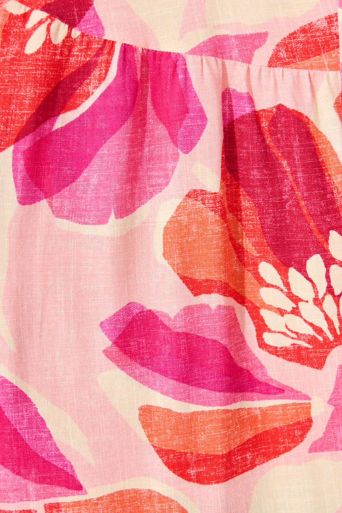 Celeste Bloom One Shoulder Dress in Multi Blush Floral Linen Blend fabric