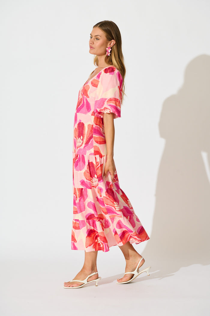 Flora Haven Maxi Dress in Multi Blush Floral Linen Blend side