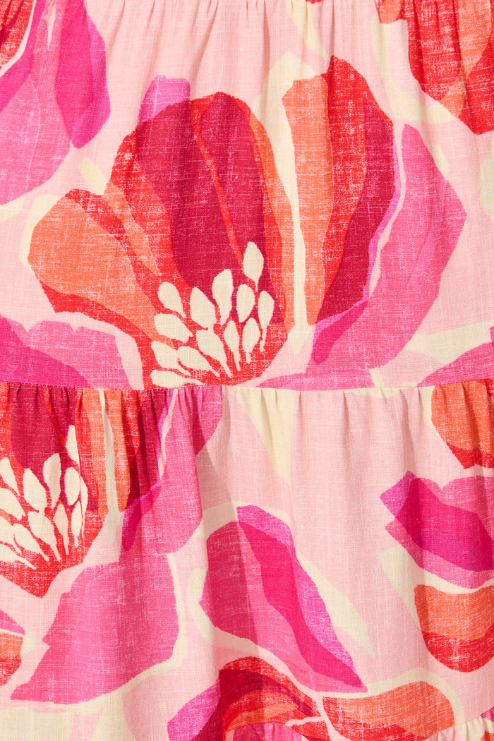 Flora Haven Maxi Dress in Multi Blush Floral Linen Blend fabric