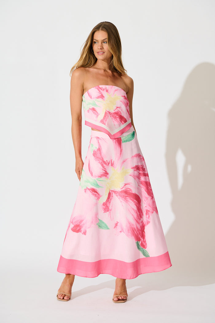 Mireya Maxi Skirt in Pink Floral full length