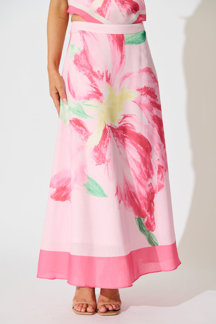 Mireya Maxi Skirt in Pink Floral front