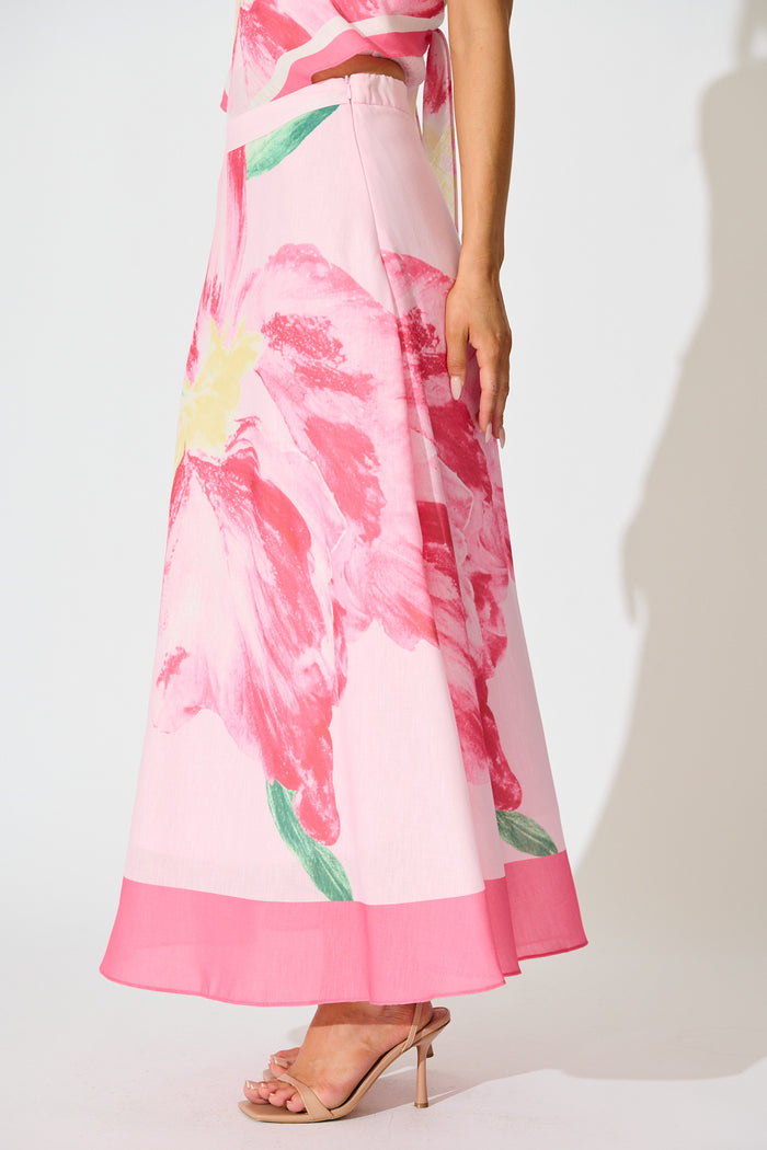 Mireya Maxi Skirt in Pink Floral side