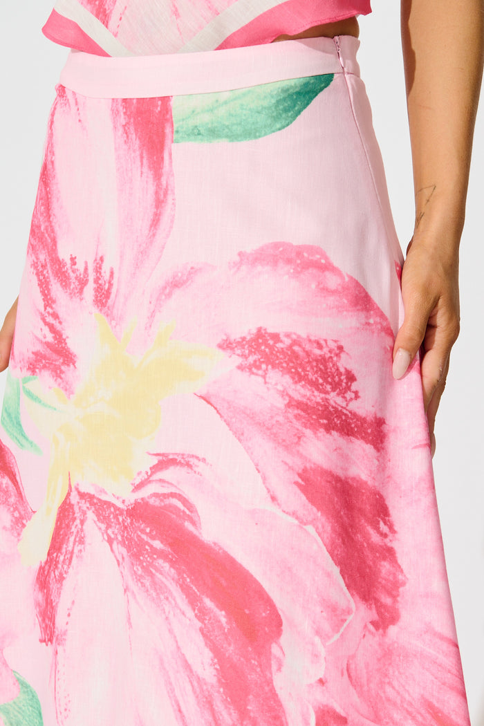 Mireya Maxi Skirt in Pink Floral detail