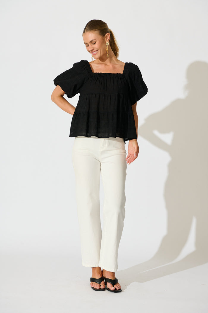 Carlene Top in Black Cotton full length