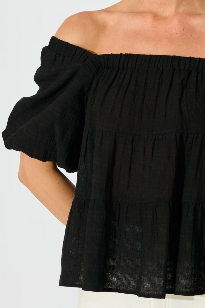 Carlene Top in Black Cotton detail