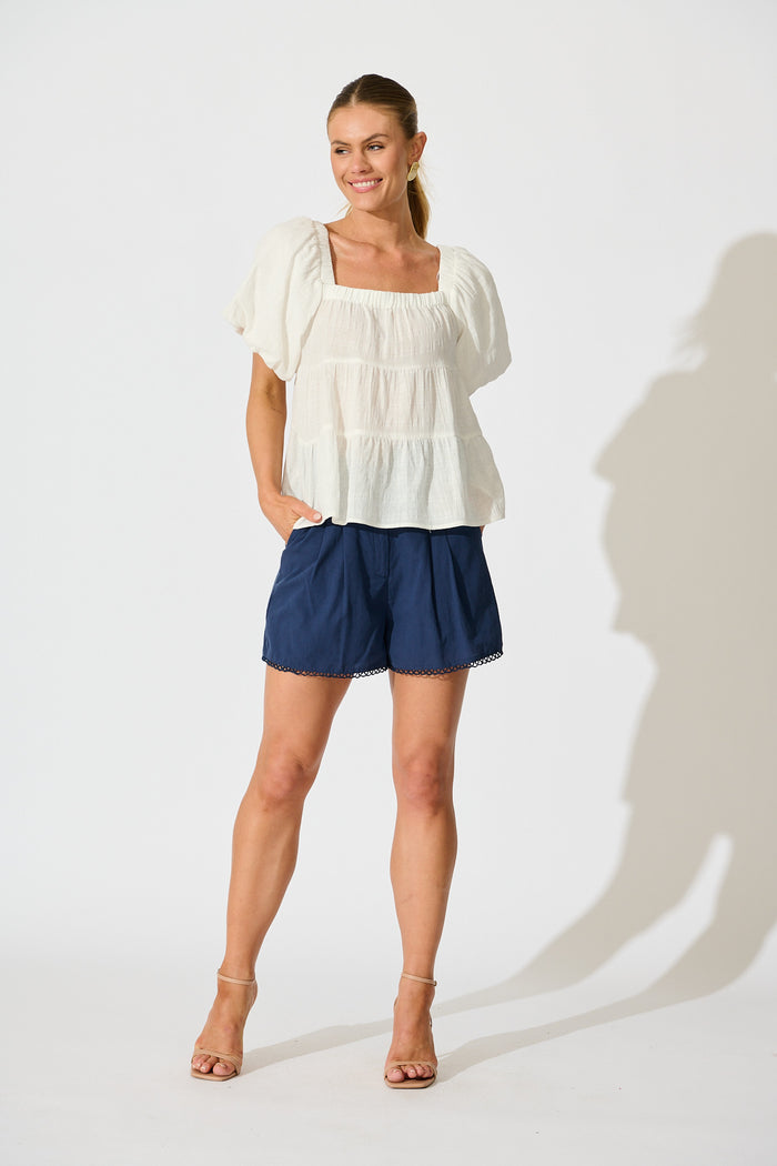 Carlene Top in White Cotton full length