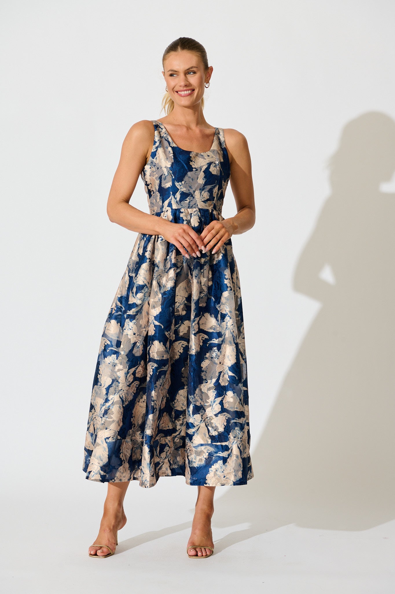 Pure Luxe Maxi Dress in Navy Floral Organza full length