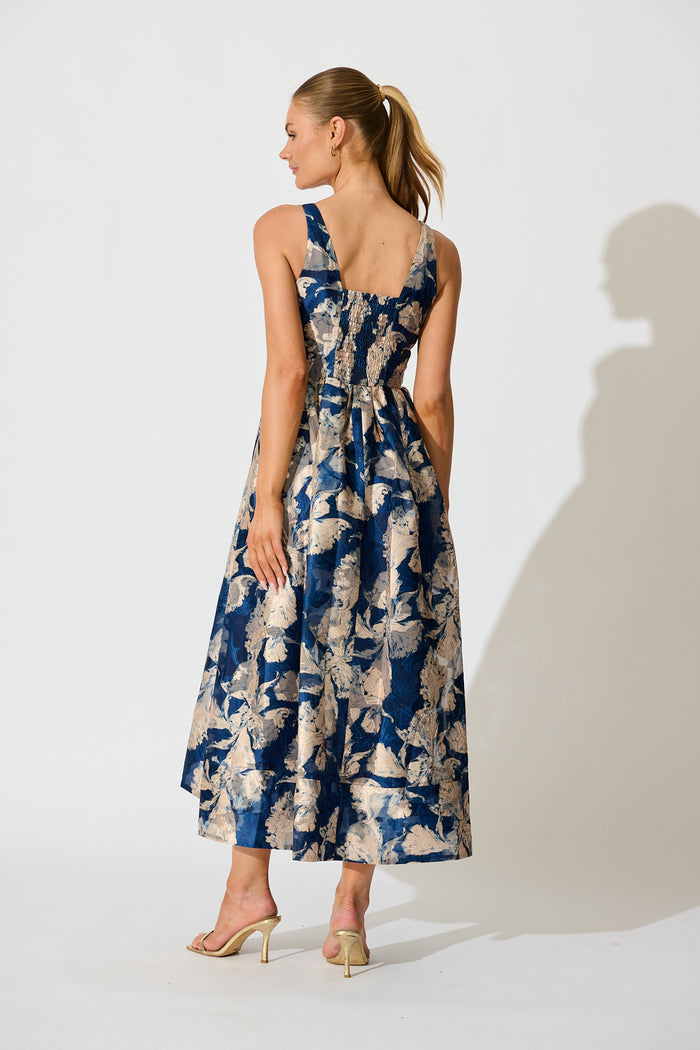 Pure Luxe Maxi Dress in Navy Floral Organza back