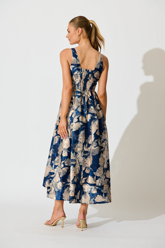 Pure Luxe Maxi Dress in Navy Floral Organza back