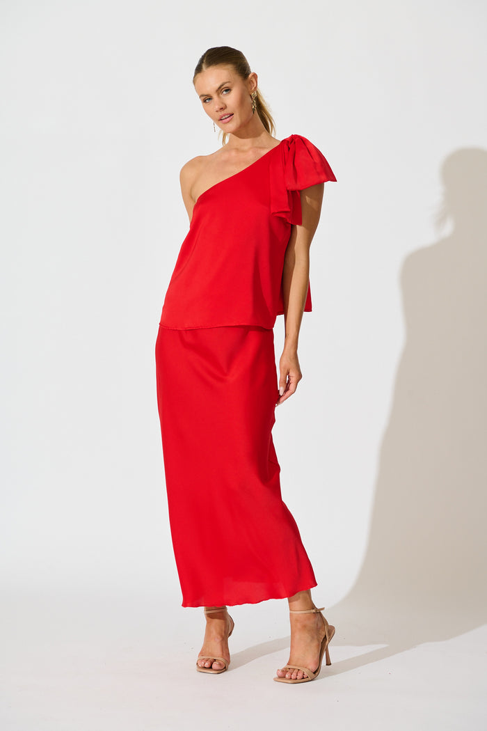 Cressida Maxi Skirt in Red Satin full length set