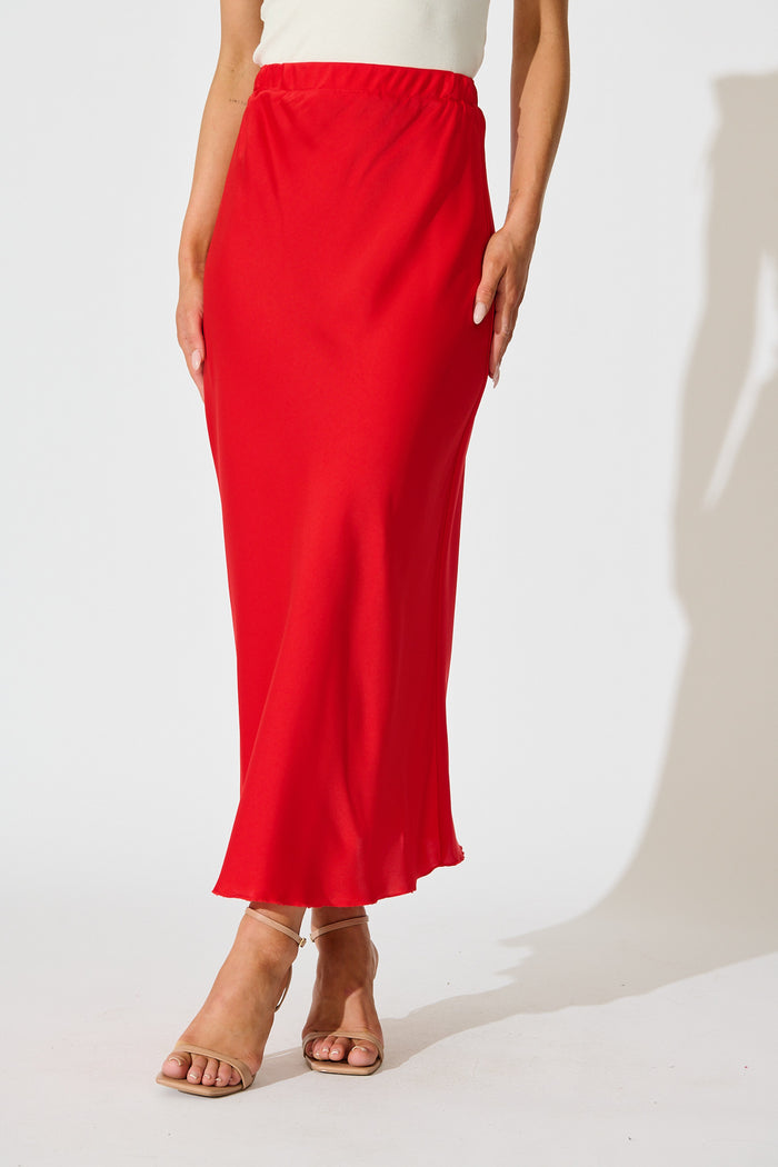 Cressida Maxi Skirt in Red Satin front