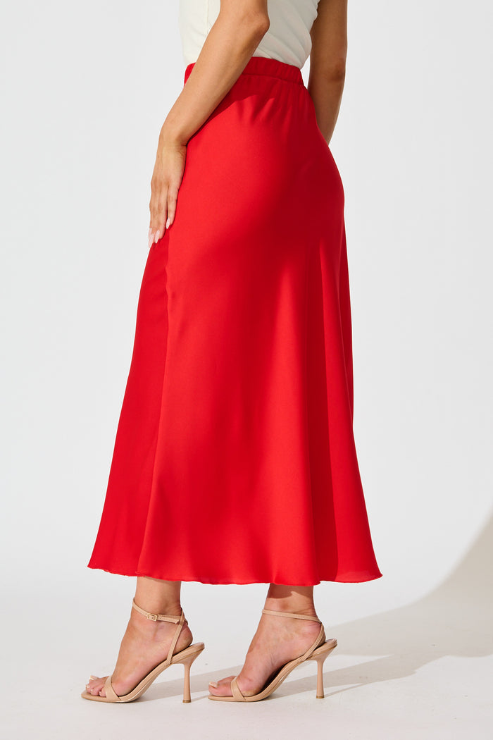 Cressida Maxi Skirt in Red Satin side