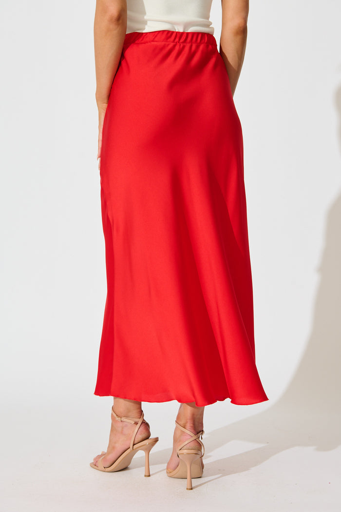 Cressida Maxi Skirt in Red Satin back