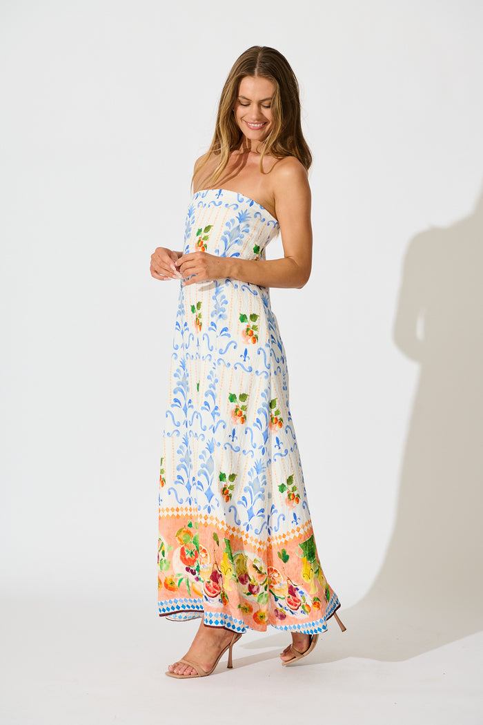 Frieda Maxi Dress in Multi Fruit Border Print side