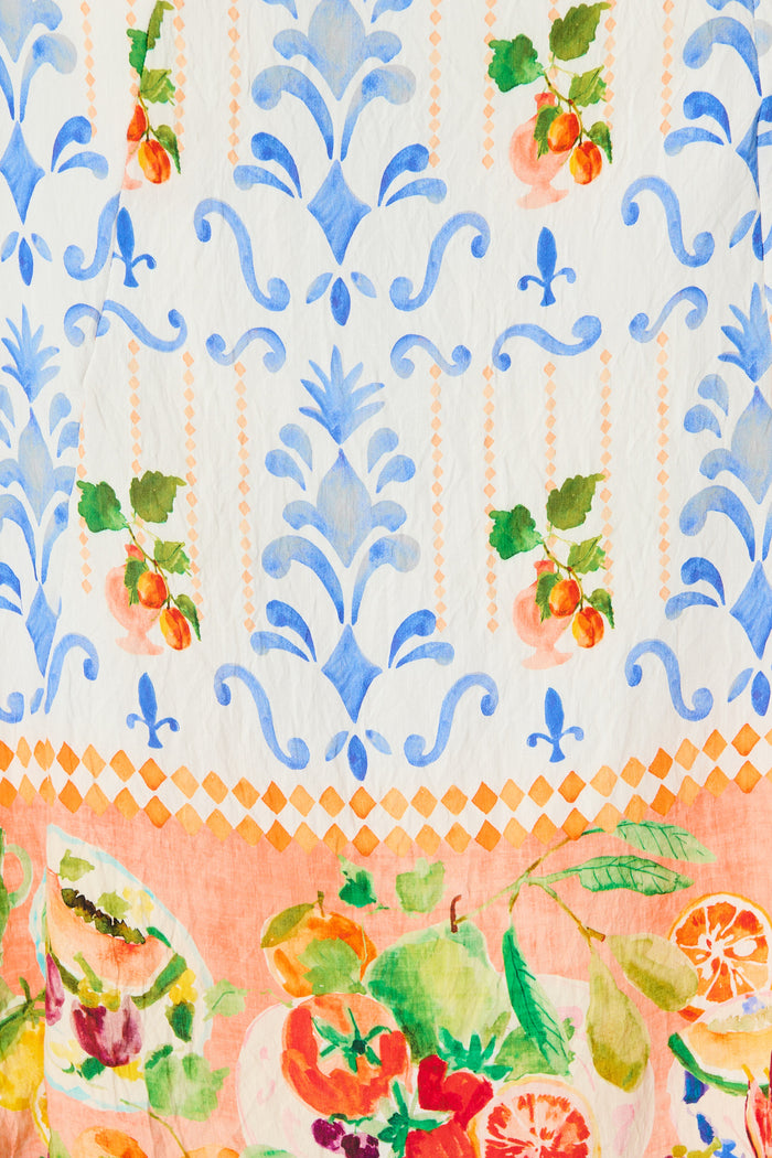 Frieda Maxi Dress in Multi Fruit Border Print fabric