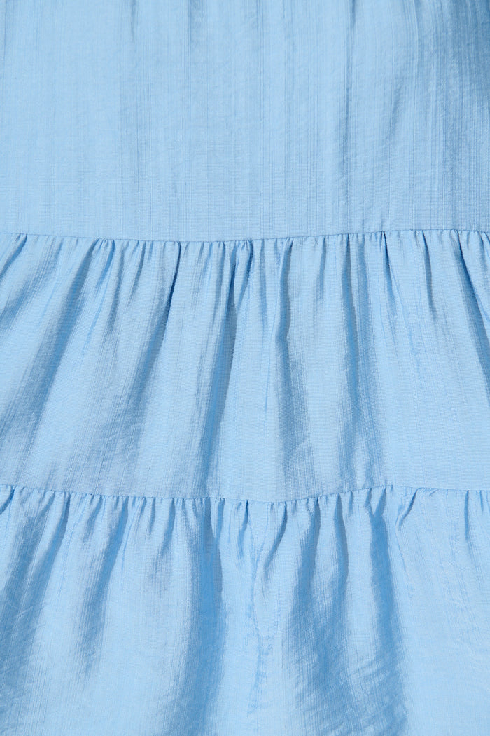 Jemma Off Shoulder Top in Light Blue Linen Blend fabric