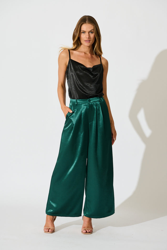 Satin Allure Cami Top in Black full length