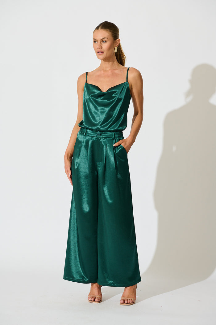 Satin Allure Cami Top in Emerald full length