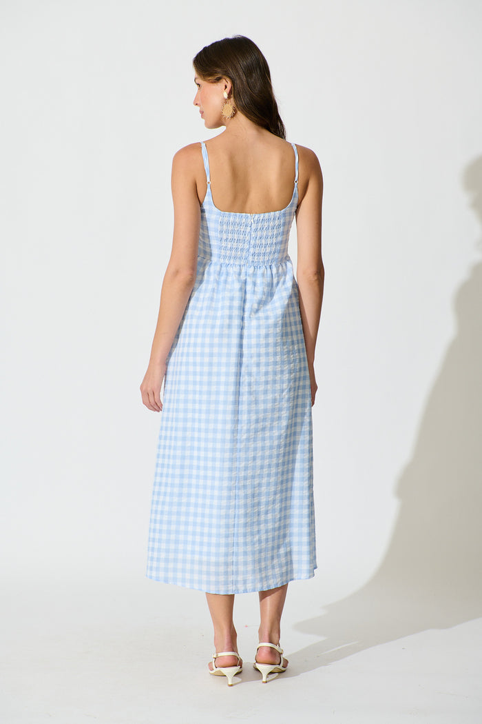 Emmy Maxi Sundress In Blue Gingham Cotton Blend back