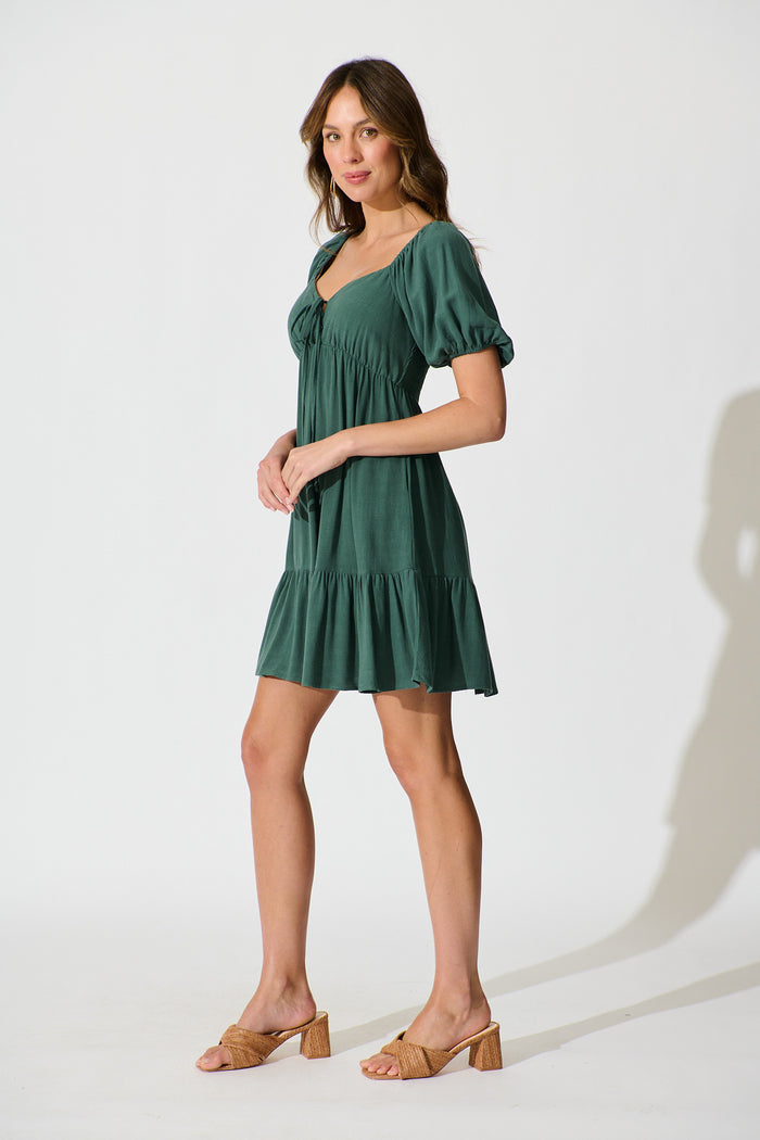 Joy Dress In Green Linen Blend side